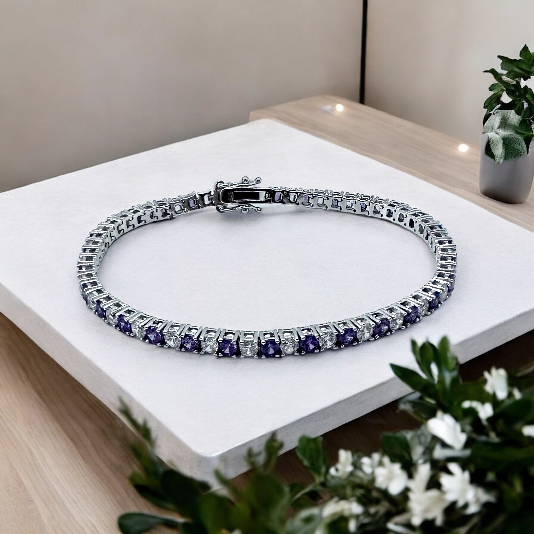 Amethyst and Cubic Zirconia Sterling Silver purchases Tennis Bracelet