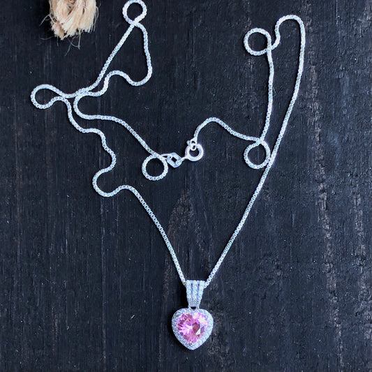 Pink Heart Cz Necklace