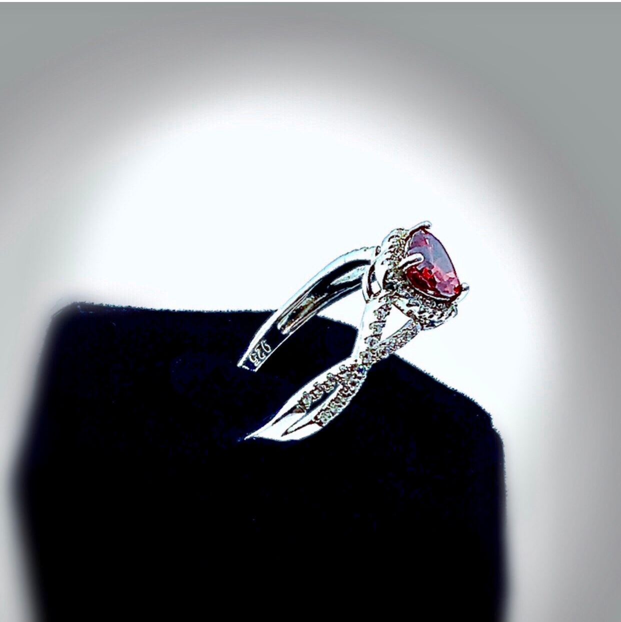 Garnet Cz Heart Ring