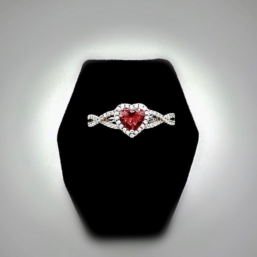 Garnet Cz Heart Ring