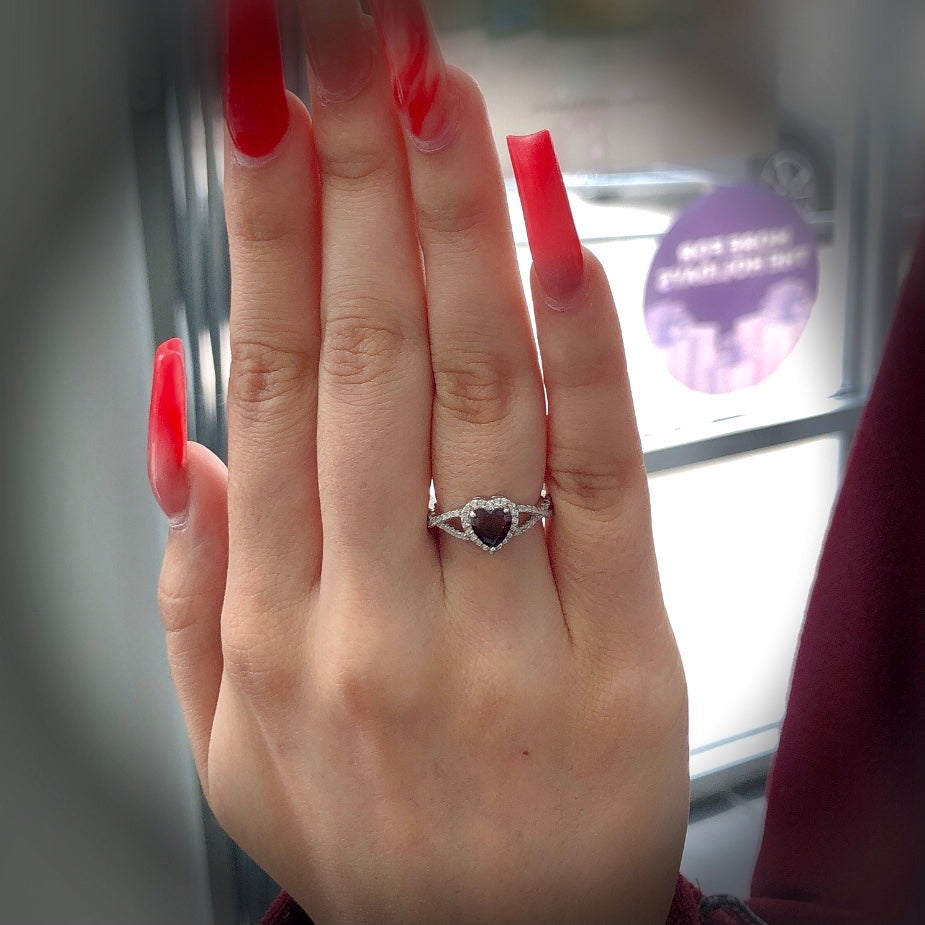 Garnet Cz Heart Ring