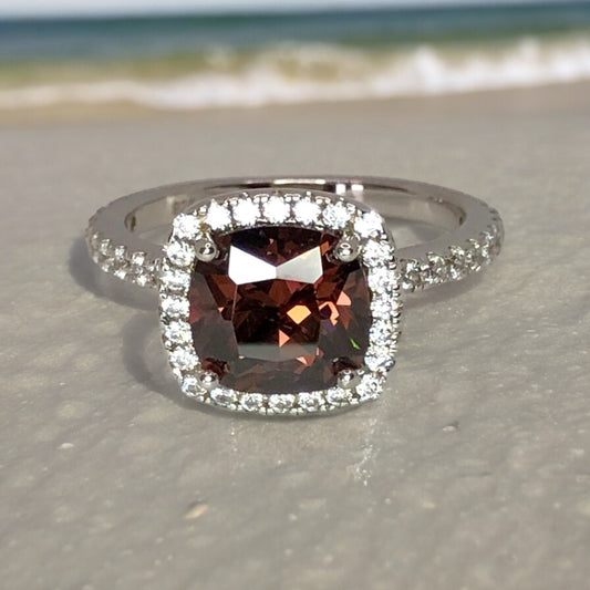 Brown Cz Square Ring