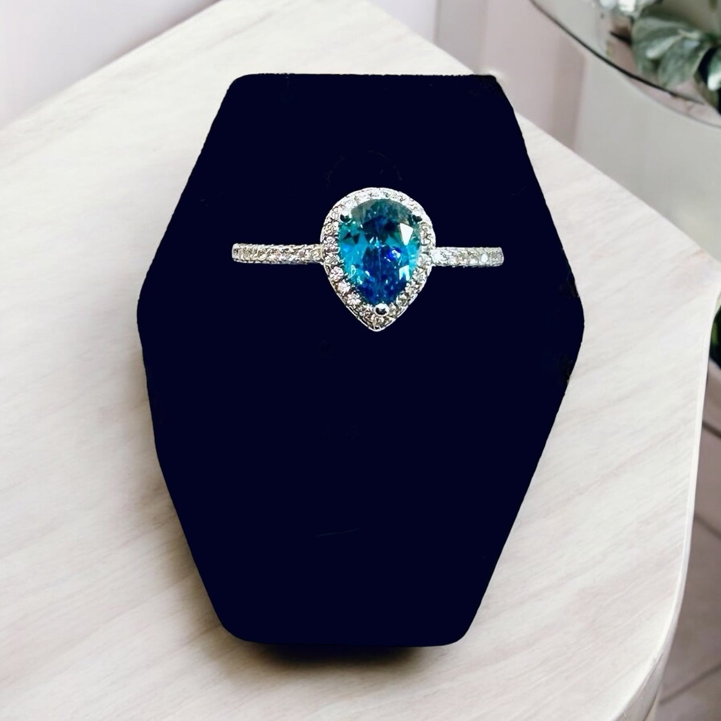 Art Deco Blue Topaz Cz Ring