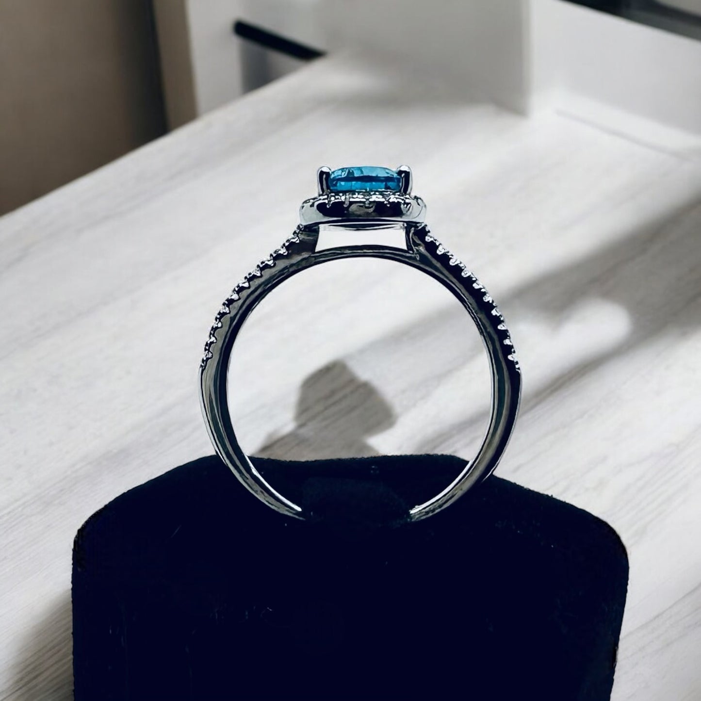 Art Deco Blue Topaz Cz Ring