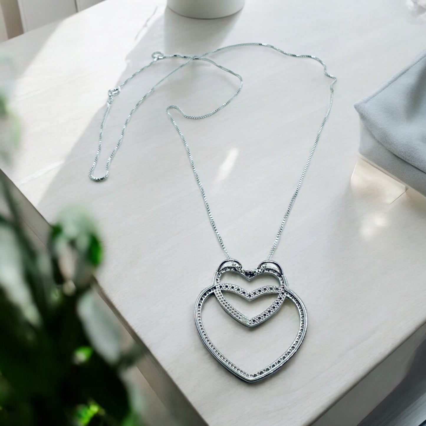 Double Cz Heart Necklace