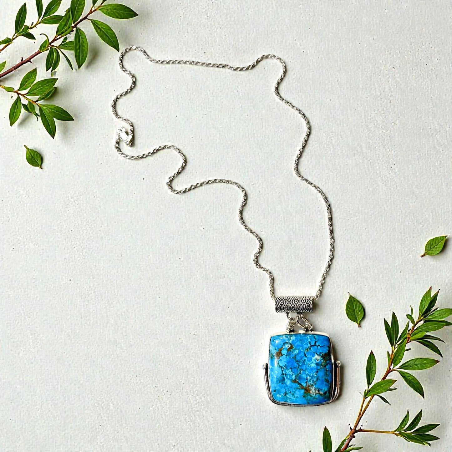 Handcrafted Genuine Turquoise Pendant Necklace – 925 Sterling Silver