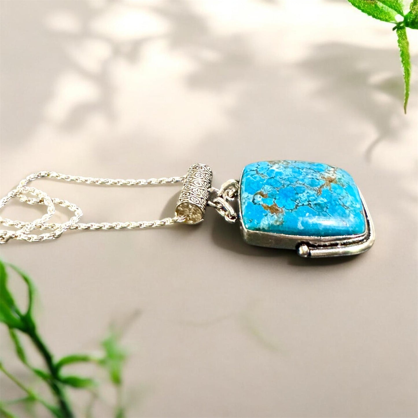 Handcrafted Genuine Turquoise Pendant Necklace – 925 Sterling Silver