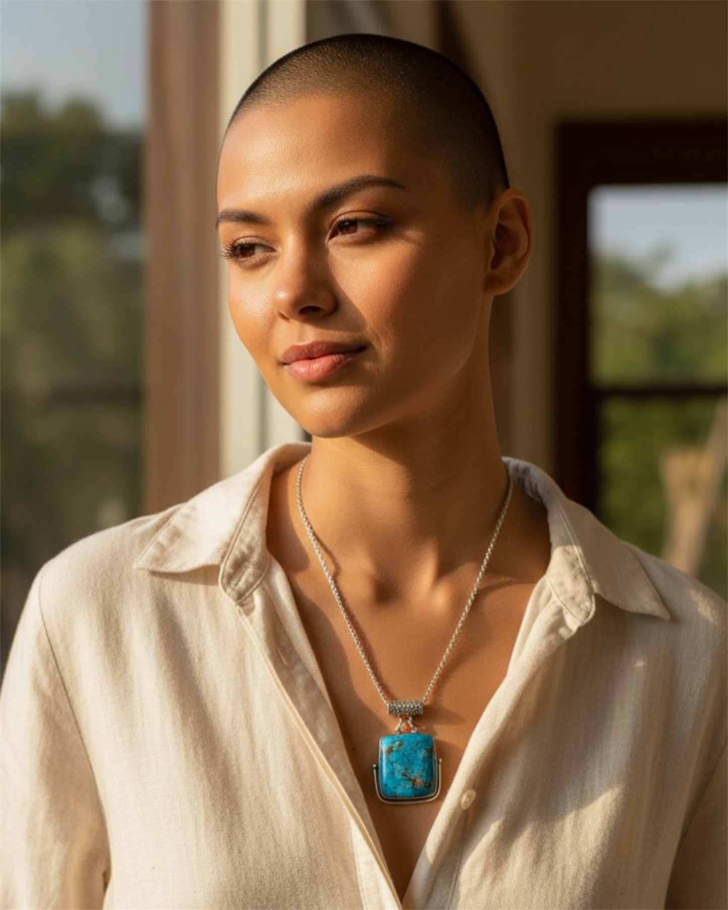 Handcrafted Genuine Turquoise Pendant Necklace – 925 Sterling Silver