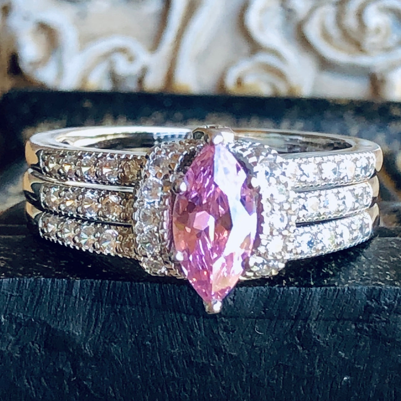 Pink Marquis Cz Ring Set