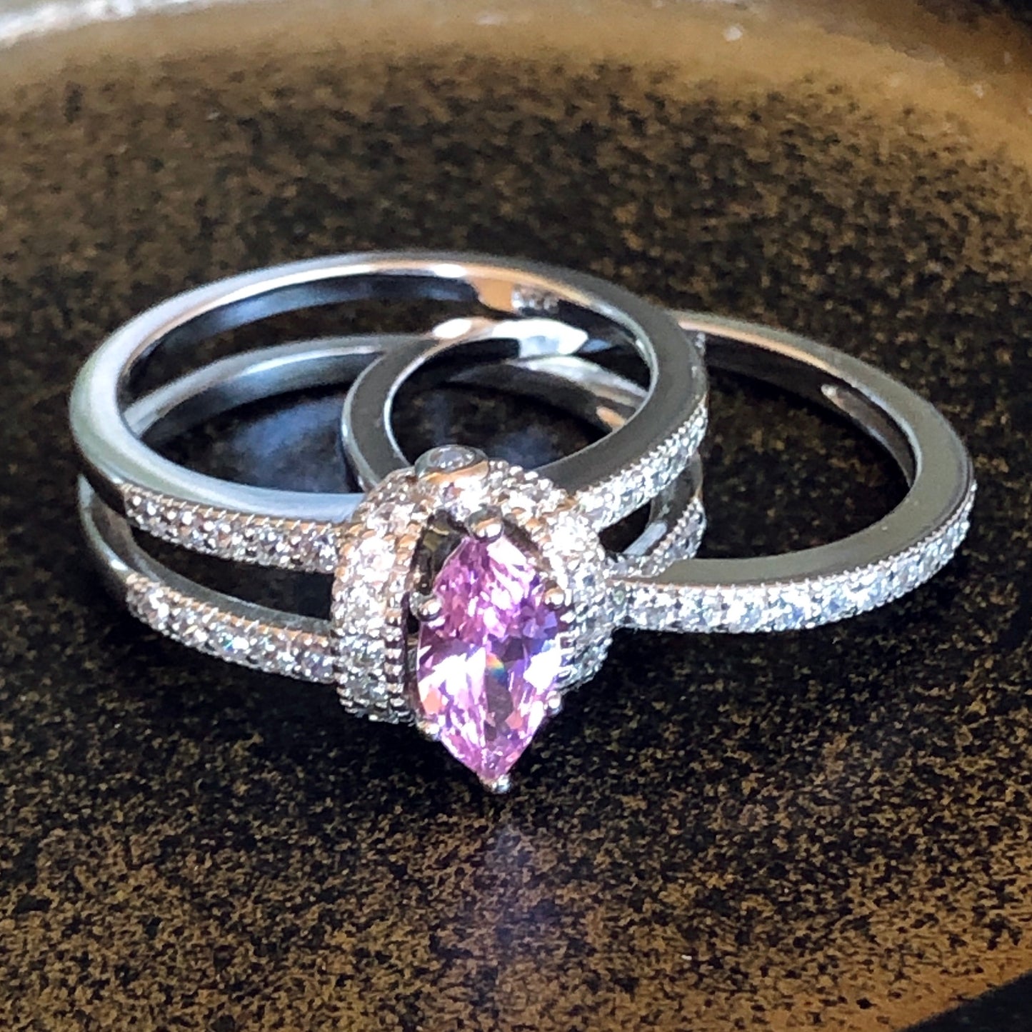 Pink Marquis Cz Ring Set