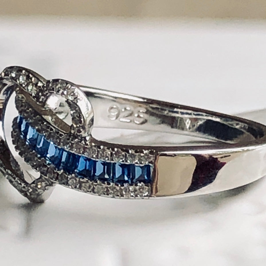 Heart Blue Baguette Cz Ring